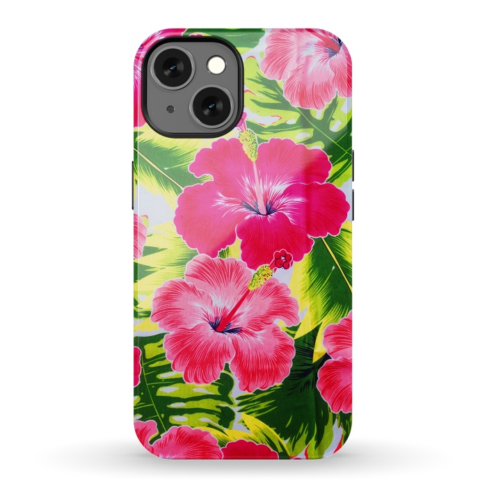 iPhone 13 StrongFit Hibiscus Exotic Floral Pattern by BluedarkArt