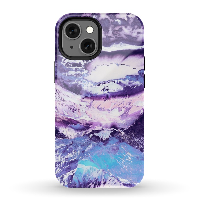 iPhone 13 mini StrongFit Purple blue sunset mountain landscape art by Oana 