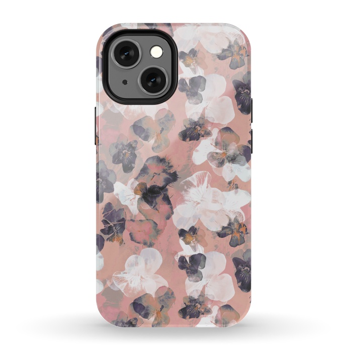iPhone 13 mini StrongFit White pink transparent pansy petals painting by Oana 