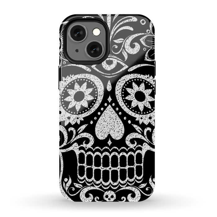iPhone 13 mini StrongFit White glitter day of the dead sugar skull - Halloween by Oana 