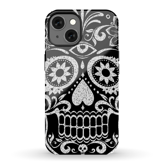 iPhone 13 StrongFit White glitter day of the dead sugar skull - Halloween by Oana 