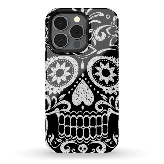 iPhone 13 pro StrongFit White glitter day of the dead sugar skull - Halloween by Oana 