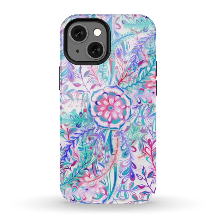 iPhone 13 mini StrongFit Boho Flower Burst in Pink and Blue by Micklyn Le Feuvre