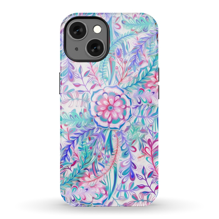 iPhone 13 StrongFit Boho Flower Burst in Pink and Blue by Micklyn Le Feuvre