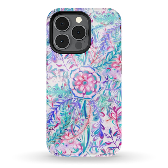 iPhone 13 pro StrongFit Boho Flower Burst in Pink and Blue by Micklyn Le Feuvre