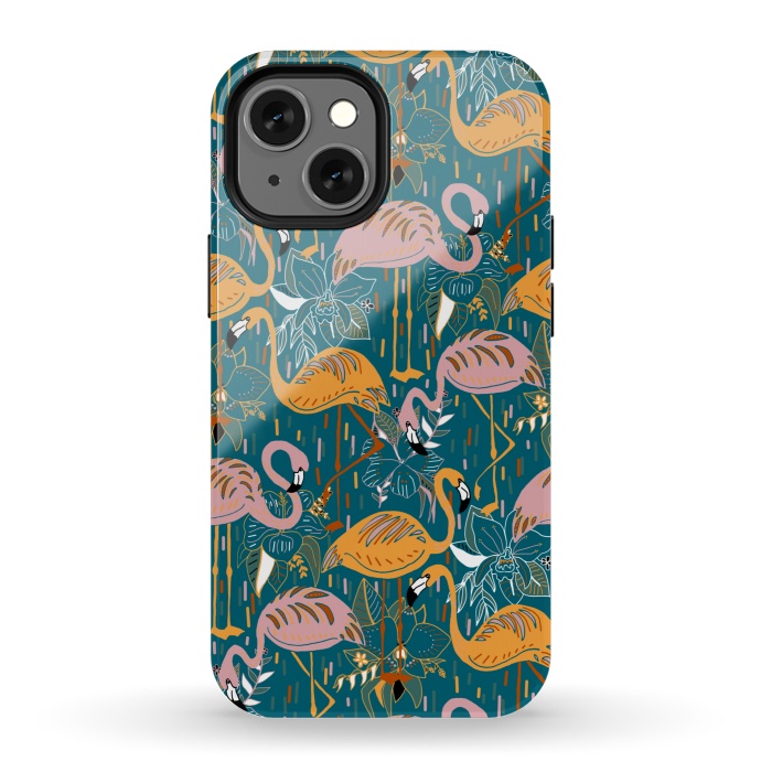 iPhone 13 mini StrongFit Flamingos On Blue  by Tigatiga