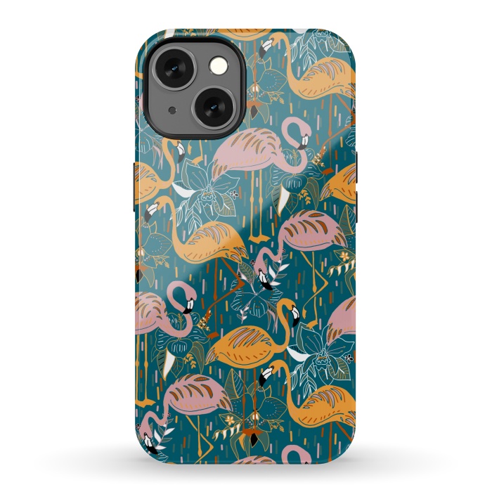 iPhone 13 StrongFit Flamingos On Blue  by Tigatiga