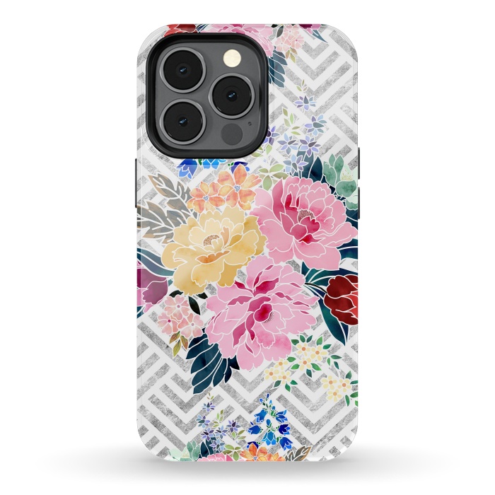 iPhone 13 pro StrongFit Pretty winter floral and diamond geometric design by InovArts