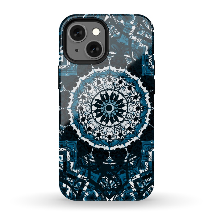iPhone 13 mini StrongFit Black blue ethnic geometric mandala by Oana 