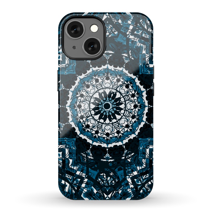iPhone 13 StrongFit Black blue ethnic geometric mandala by Oana 