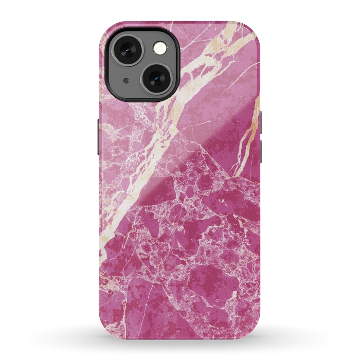 iPhone 13 StrongFit Vibrant Fuchsia pink marble with golden cracks by Oana 