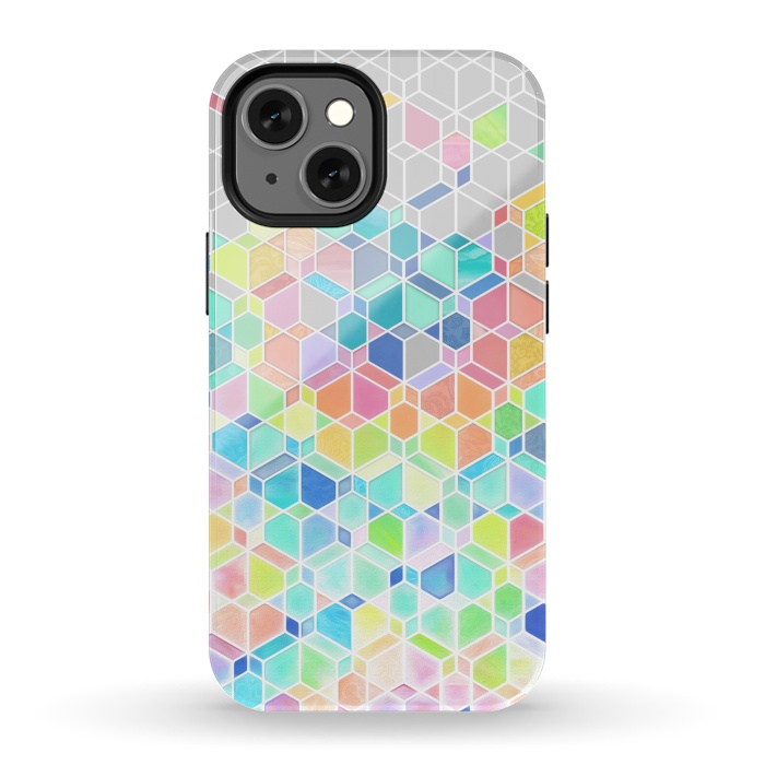 iPhone 13 mini StrongFit Rainbow Cubes and Diamonds by Micklyn Le Feuvre