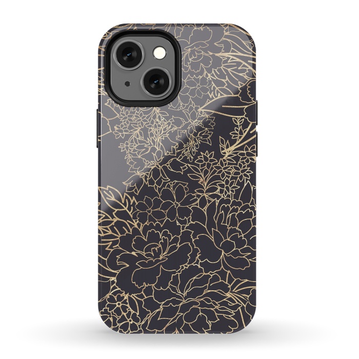 iPhone 13 mini StrongFit Luxury winter floral golden strokes doodles design by InovArts
