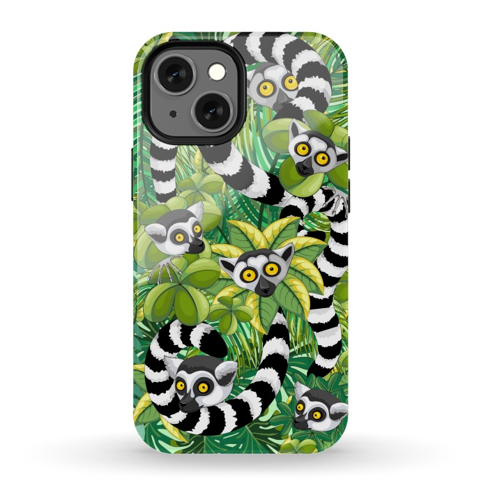iPhone 13 mini StrongFit Lemurs of Madagascar on Rainforest  by BluedarkArt
