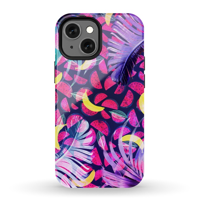 iPhone 13 mini StrongFit Colorful tropical banana leaves and pineapples by Oana 