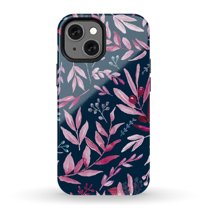 iPhone 13 mini StrongFit Eucalyptus blue and pink by Anis Illustration