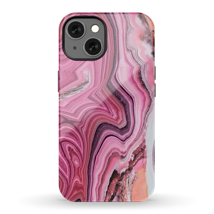 iPhone 13 StrongFit Candy pink marble waves by Oana 