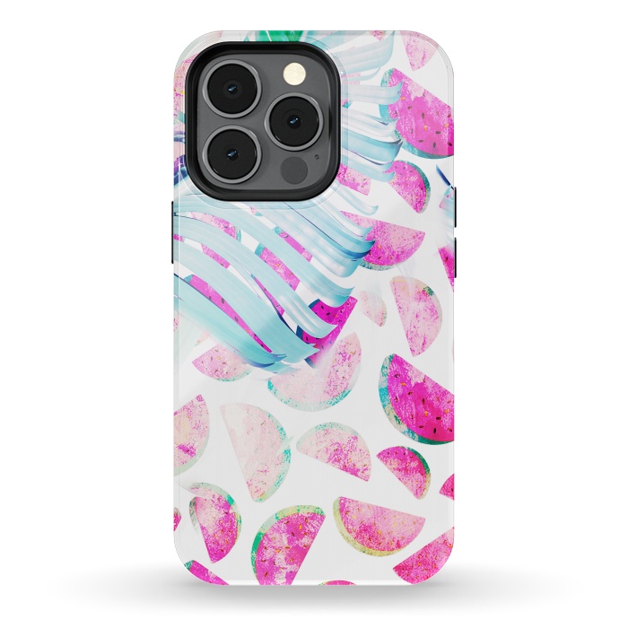 iPhone 13 pro StrongFit Grungy watermelon and bana leaf pattern by Oana 