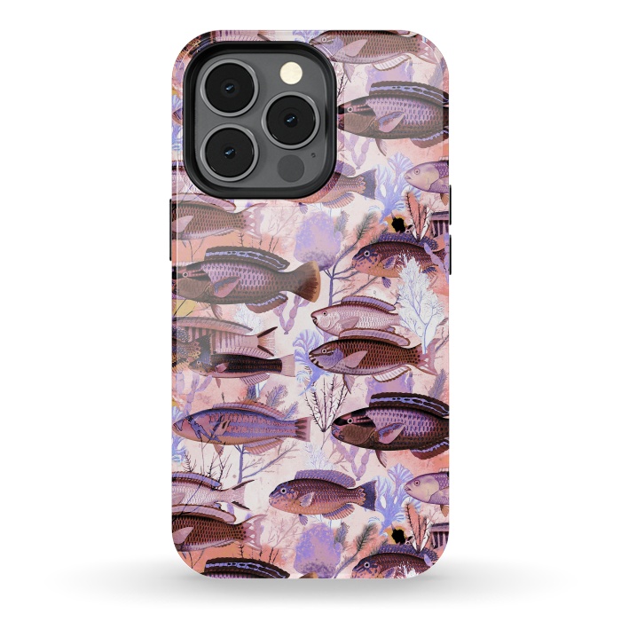 iPhone 13 pro StrongFit Colorful coral reef and fish botanical pattern by Oana 