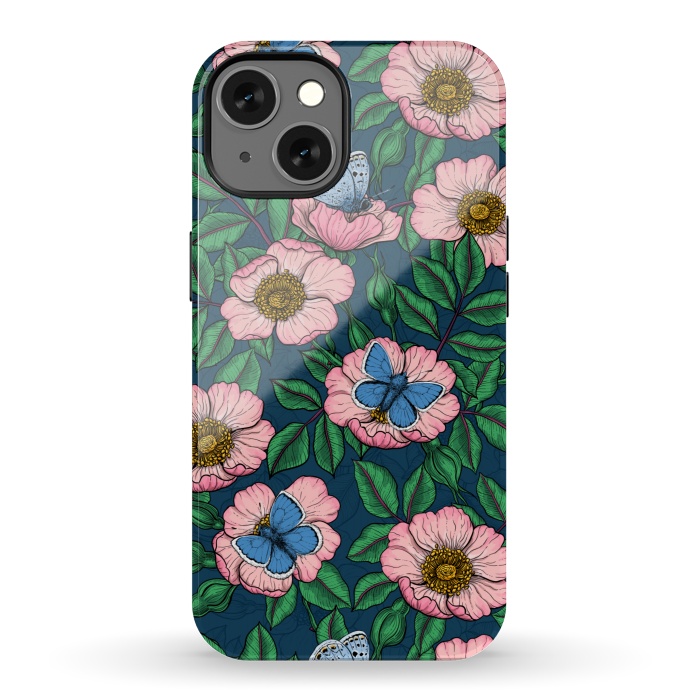 iPhone 13 StrongFit Dog rose and butterflies by Katerina Kirilova