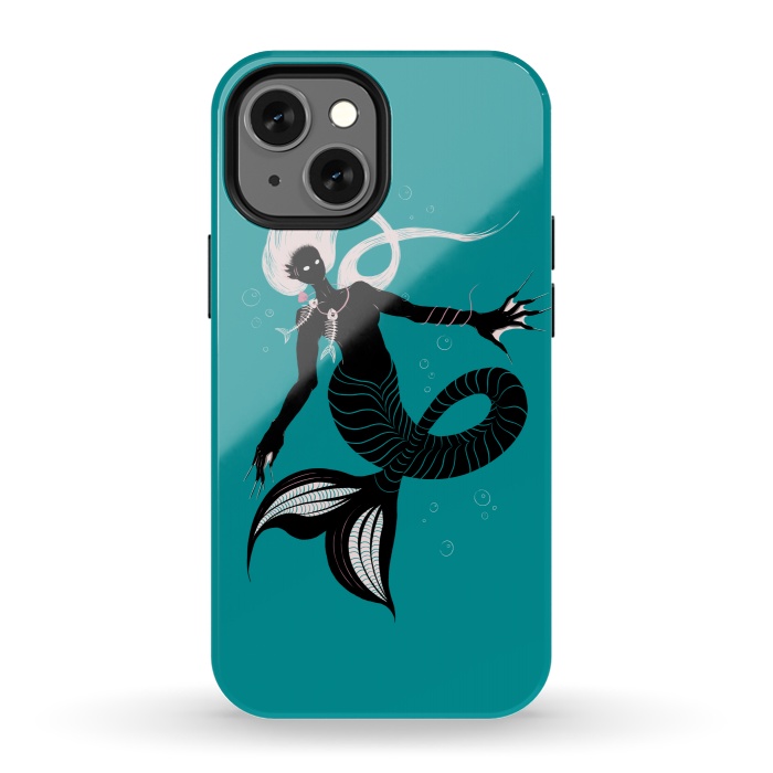 iPhone 13 mini StrongFit Creepy Mermaid With Fish Skeleton Necklace Dark Art by Boriana Giormova