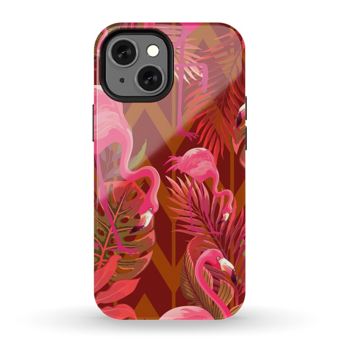 iPhone 13 mini StrongFit Pink Flamingos On The Beach by ArtsCase