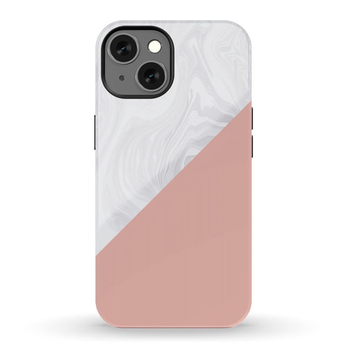iPhone 13 StrongFit Rose Gold and White Marble Texture by Julie Erin Designs