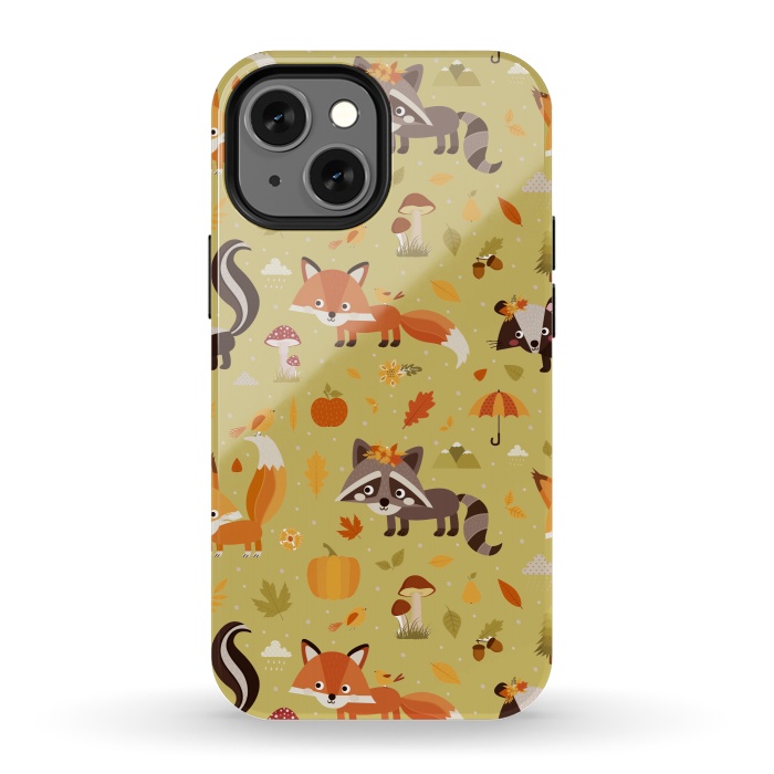 iPhone 13 mini StrongFit Red Fox And Raccoon In Autumn by ArtsCase