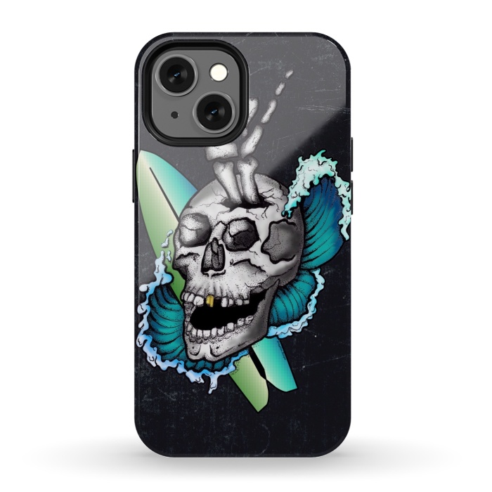 iPhone 13 mini StrongFit Surfs Up Skull by Gringoface Designs