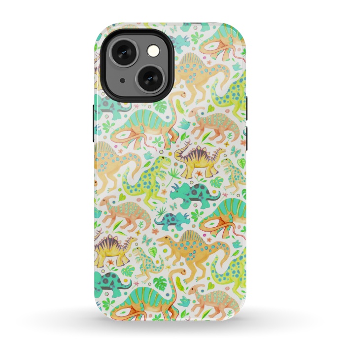 iPhone 13 mini StrongFit Happy Dinos in Citrus Colors by Micklyn Le Feuvre