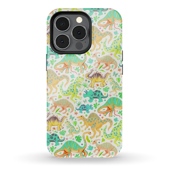 iPhone 13 pro StrongFit Happy Dinos in Citrus Colors by Micklyn Le Feuvre