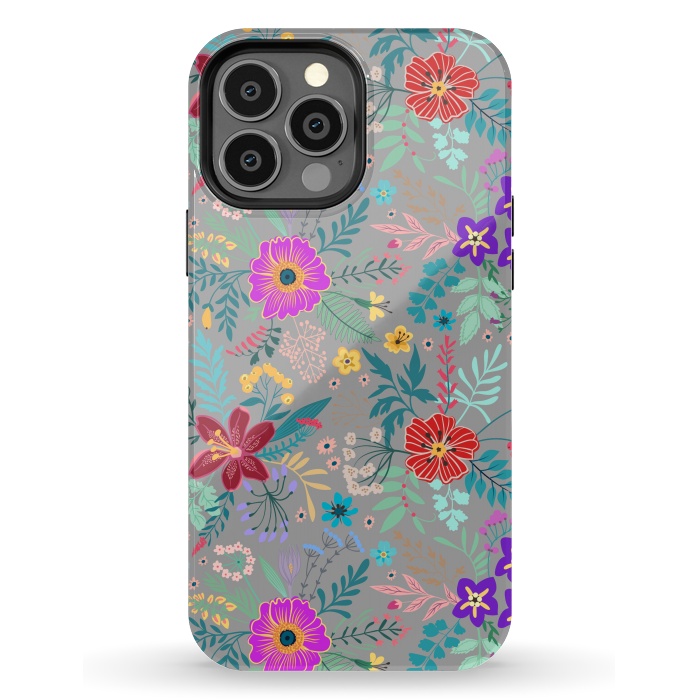 iPhone 13 Pro Max StrongFit flower patterns on gray background by ArtsCase