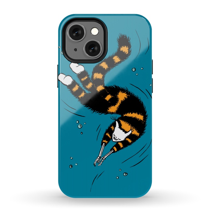 iPhone 13 mini StrongFit Funny Cat Creature With Skeleton Hands Swimming by Boriana Giormova