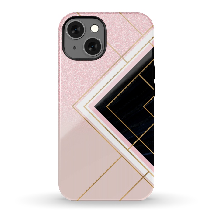 iPhone 13 StrongFit Modern Geometric Pink Gold Strokes Design by InovArts
