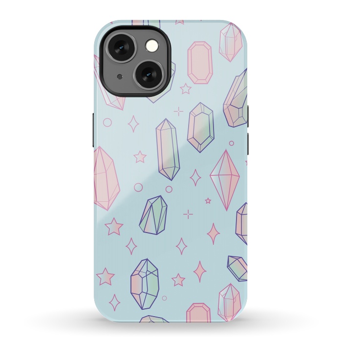 iPhone 13 StrongFit Pastel Crystal Paradise Blue & Pink by Luna Elizabeth Art