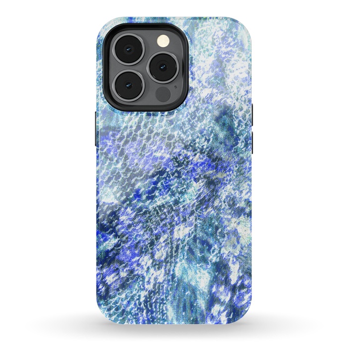 iPhone 13 pro StrongFit Blue watercolor snake skin pattern by Oana 