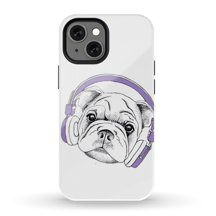 iPhone 13 mini StrongFit french bulldog listening music by haroulita
