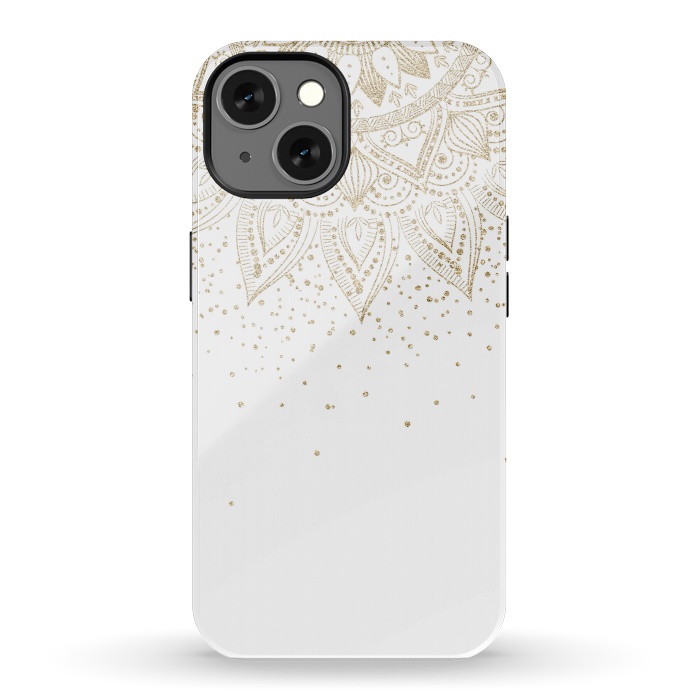 iPhone 13 StrongFit Elegant Gold Mandala Confetti Design by InovArts