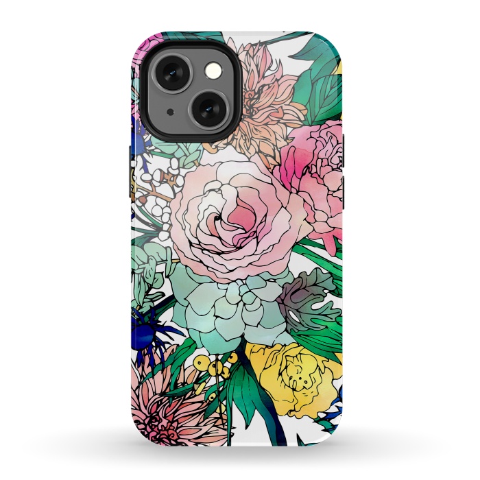 iPhone 13 mini StrongFit Stylish Colorful Watercolor Floral Pattern by InovArts