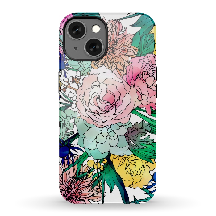 iPhone 13 StrongFit Stylish Colorful Watercolor Floral Pattern by InovArts