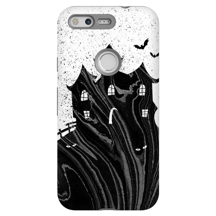 Pixel StrongFit Halloween haunted house - black and white splatter and brushstrokes by Oana 
