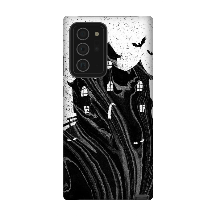 Galaxy Note 20 Ultra StrongFit Halloween haunted house - black and white splatter and brushstrokes by Oana 