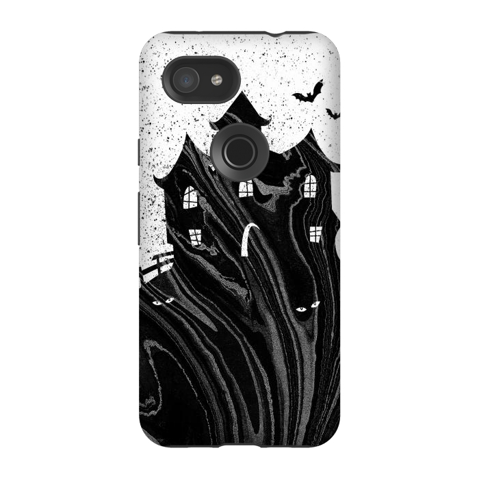 Pixel 3A StrongFit Halloween haunted house - black and white splatter and brushstrokes by Oana 