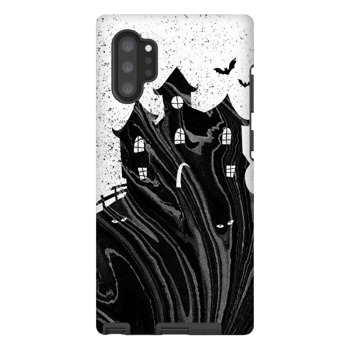 Galaxy Note 10 plus StrongFit Halloween haunted house - black and white splatter and brushstrokes by Oana 