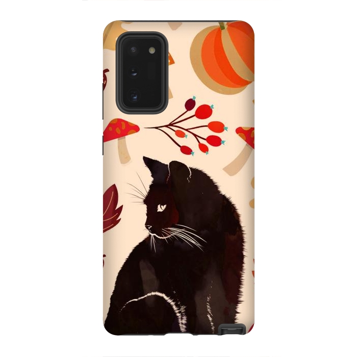 Galaxy Note 20 StrongFit Black cat and autumn woodland pattern - leaves, mushroom, pumpkin by Oana 