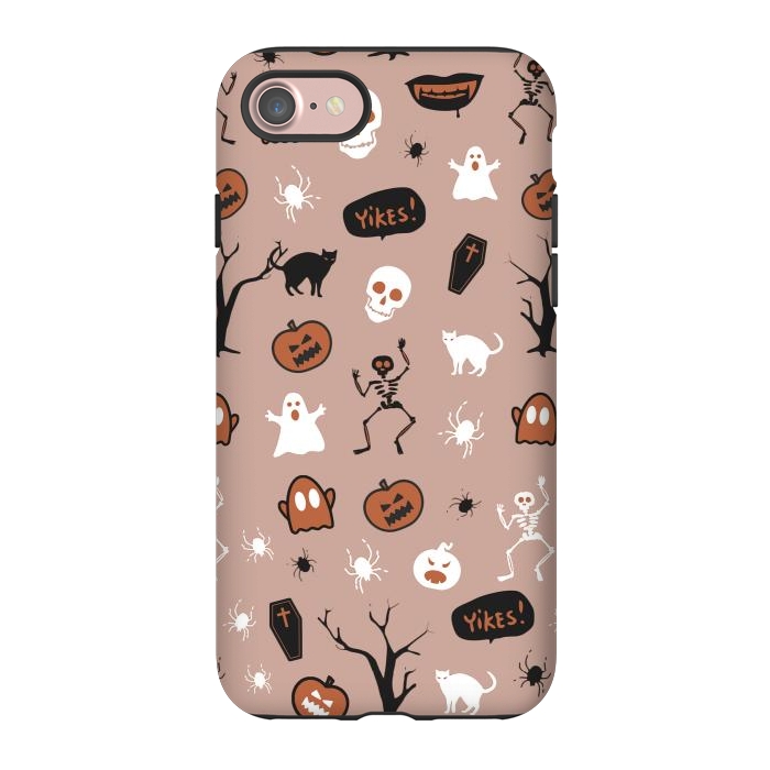 iPhone 7 StrongFit Halloween monsters pattern - skeletons, pumpkins, ghosts, cats, spiders by Oana 