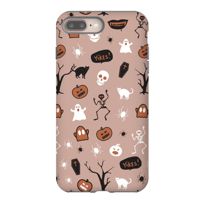 iPhone 7 plus StrongFit Halloween monsters pattern - skeletons, pumpkins, ghosts, cats, spiders by Oana 