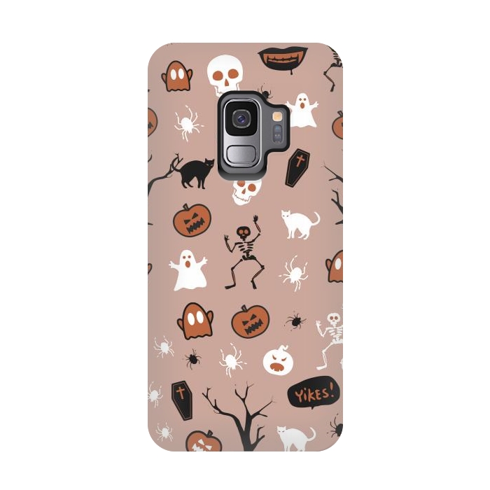 Galaxy S9 StrongFit Halloween monsters pattern - skeletons, pumpkins, ghosts, cats, spiders by Oana 