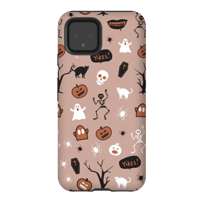 Pixel 4 StrongFit Halloween monsters pattern - skeletons, pumpkins, ghosts, cats, spiders by Oana 