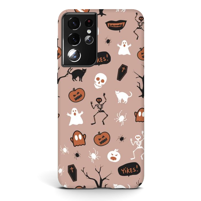 Galaxy S21 ultra StrongFit Halloween monsters pattern - skeletons, pumpkins, ghosts, cats, spiders by Oana 